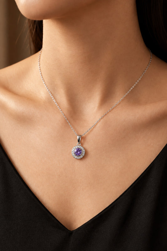 Sterling Silver Round-cut Amethyst Necklace