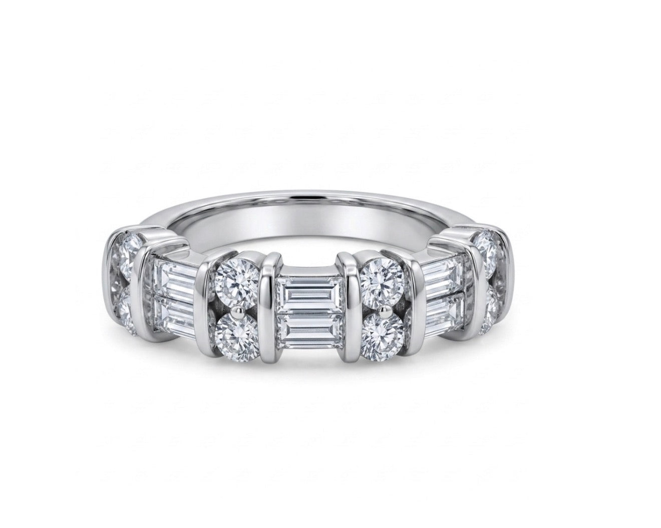 Sterling Silver Muti-cut Stones  Ladies Band