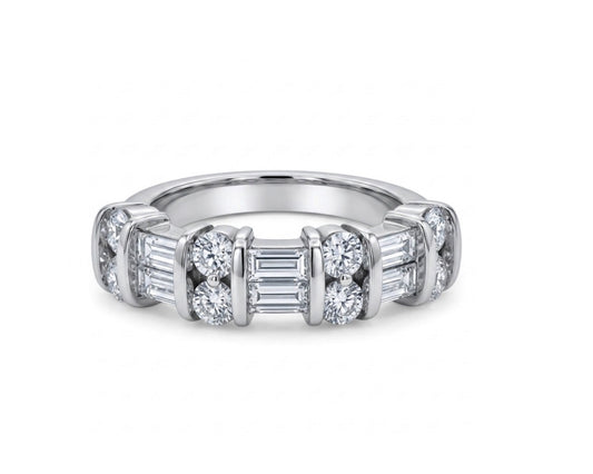 Sterling Silver Muti-cut Stones  Ladies Band