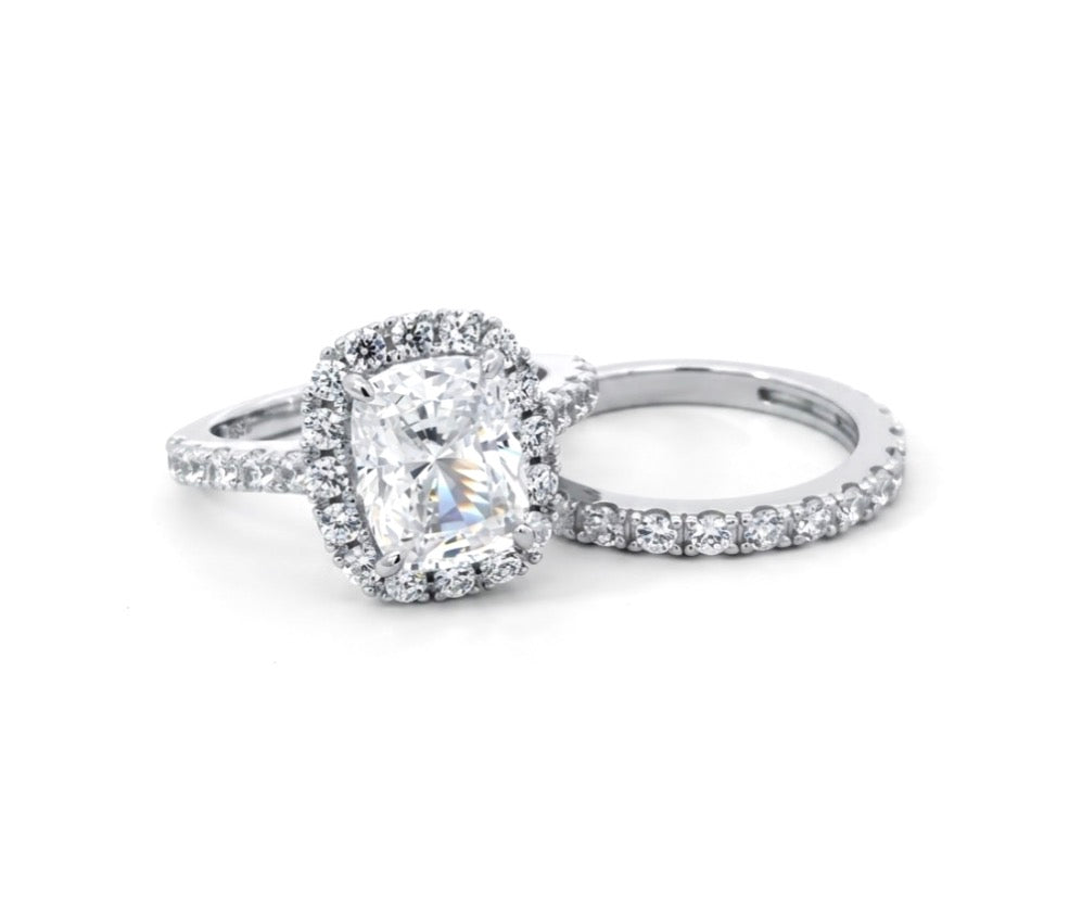 Sterling Silver Cushion Cut Wedding Band Set