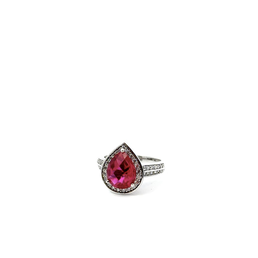 Sterling Silver Pear Cut Ruby Ring