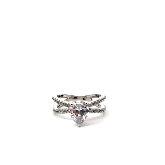 Sterling Silver Crossover Pear Cut Ring