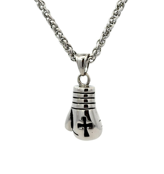 Stainless Steel Boxing Glove with Cross Pendant