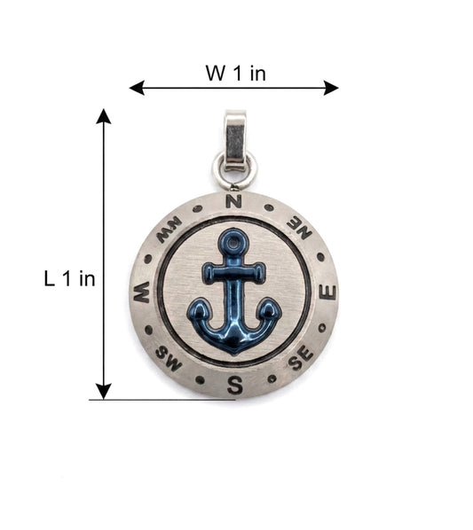 Stainless Steel Anchor & Compass Pendant