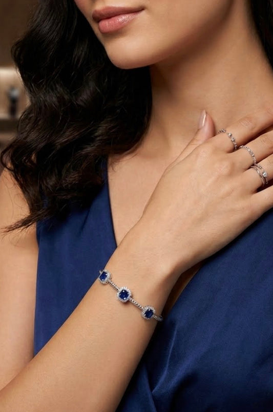 Sterling Silver Cushion Halo Bangle Bracelet