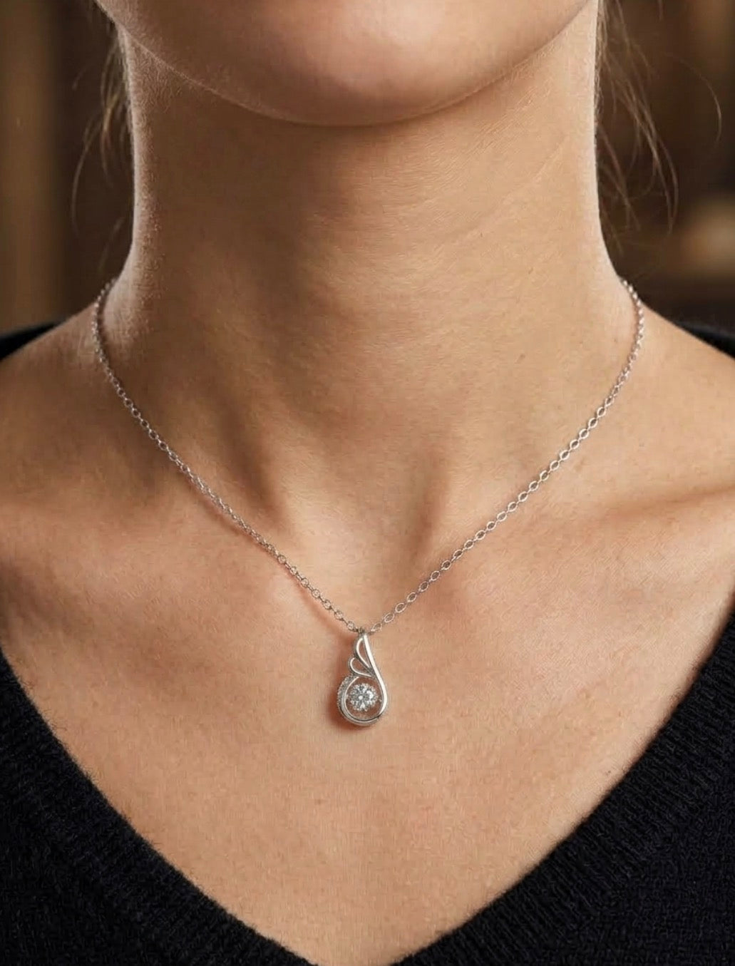 Sterling Silver Dancing Teardrop Pendant Necklace