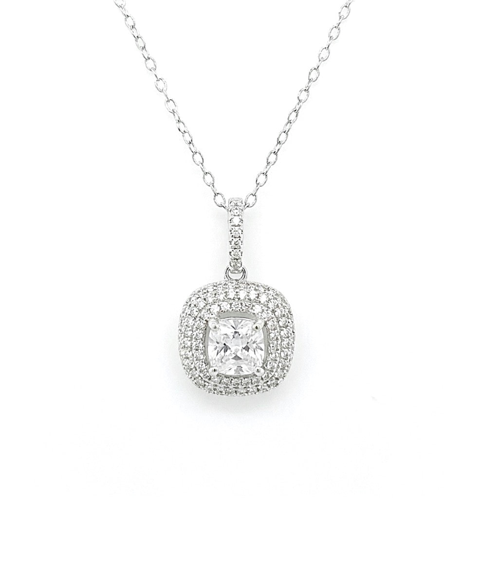 Sterling Silver Double Halo Necklace