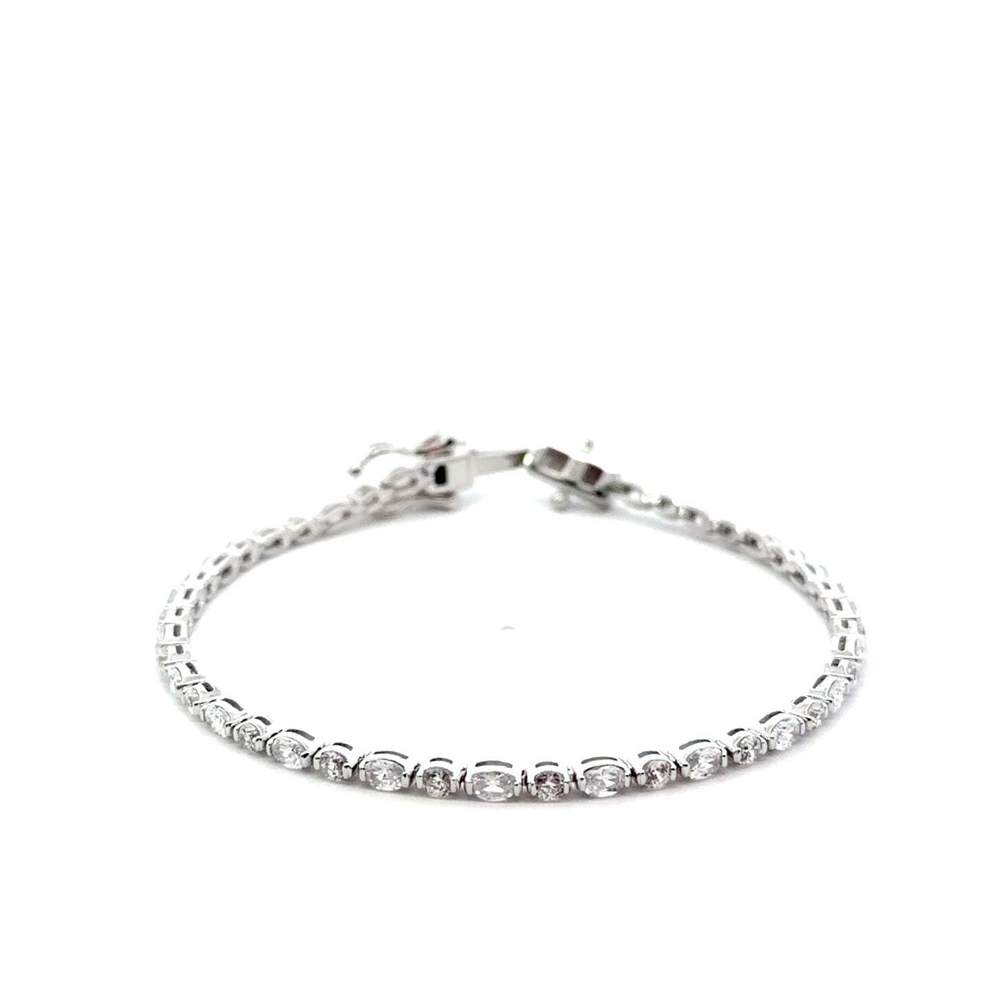 Sterling Silver Oval Bezel Set Tennis Bracelet