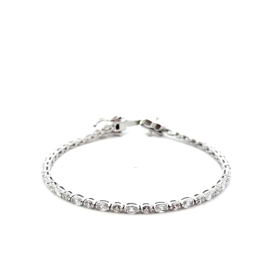 Sterling Silver Oval Bezel Set Tennis Bracelet
