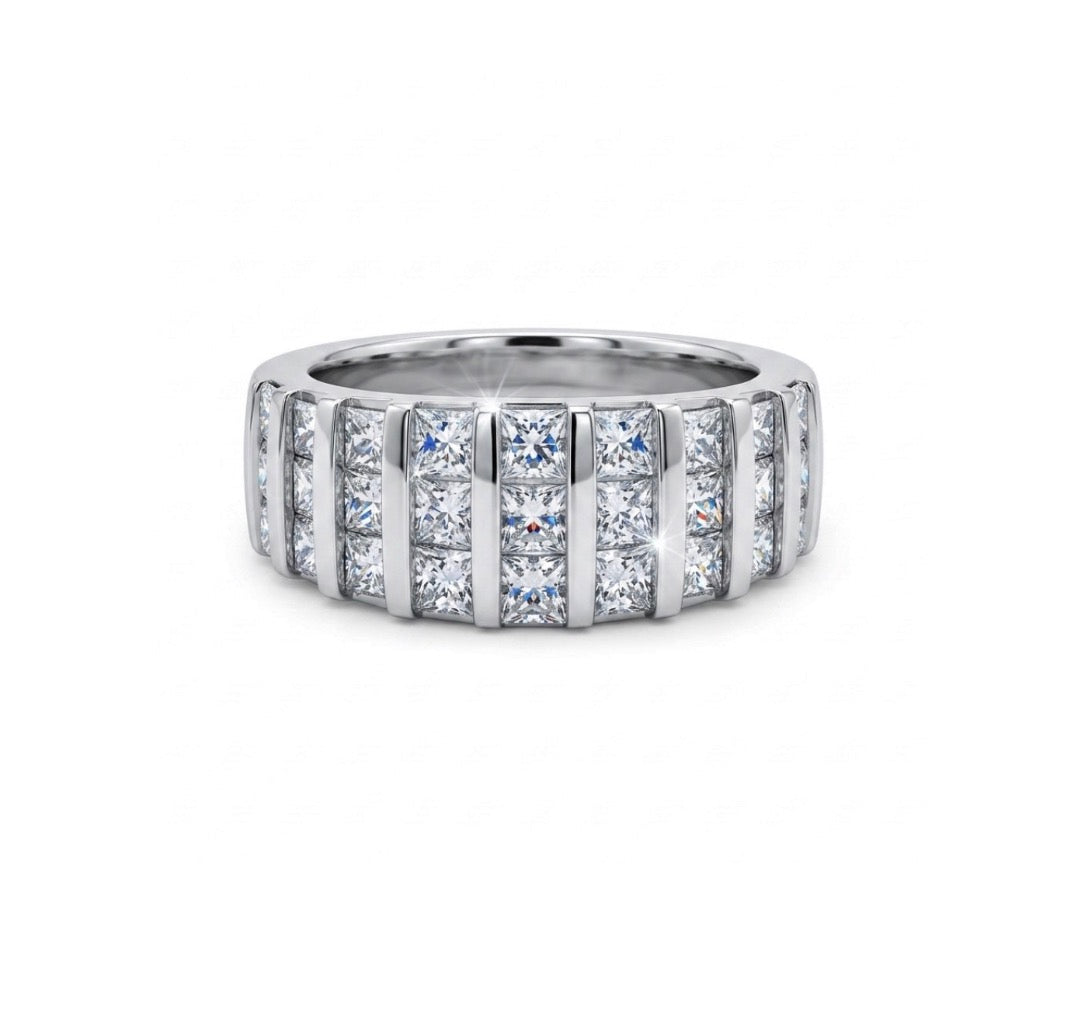 Sterling Silver Brilliant-cut Cubic Zirconia Wide Ladies Band