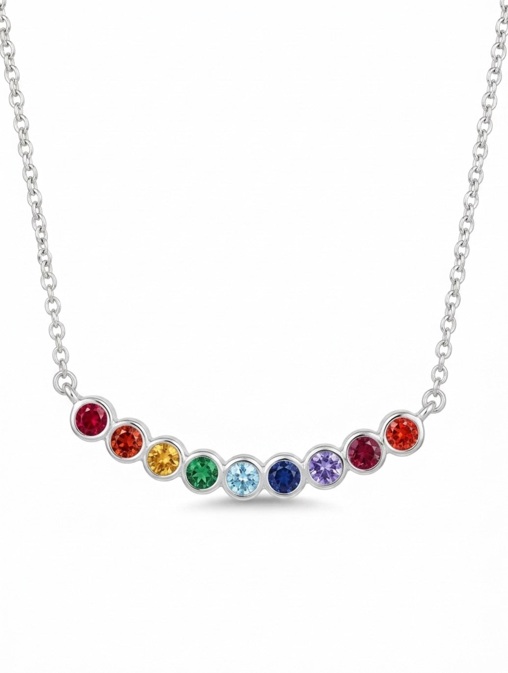 Sterling Silver Bezel set Rainbow Necklace