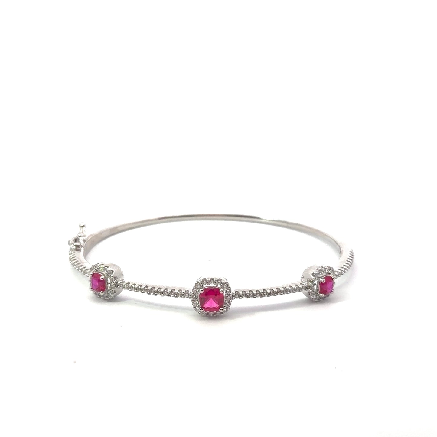 Sterling Silver Cushion Halo Bangle Bracelet
