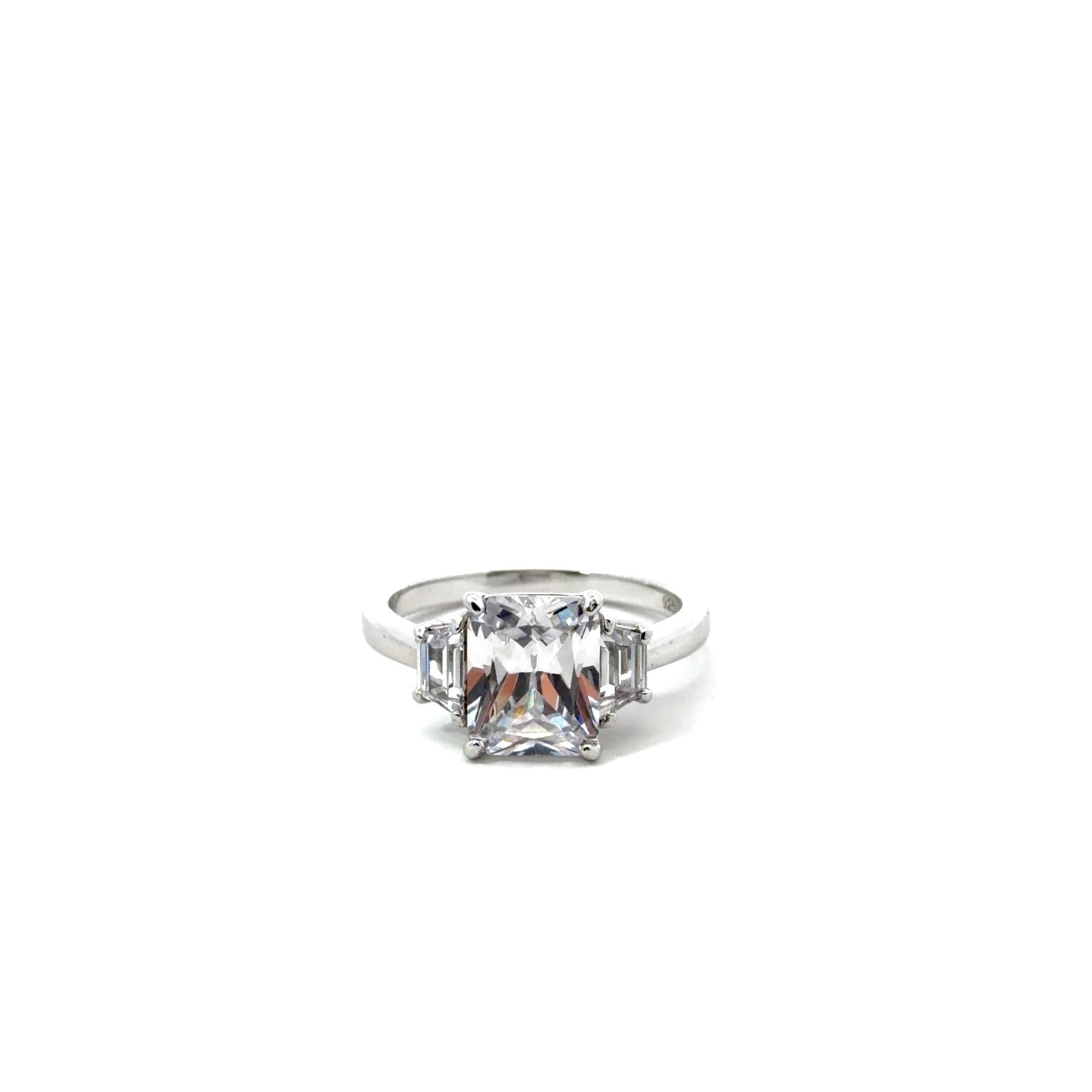Sterling Silver Three Stone Engagement Ring