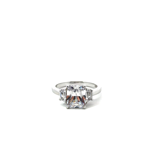 Sterling Silver Three Stone Engagement Ring