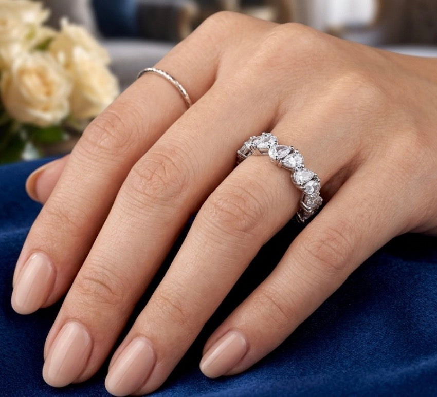 Sterling Silver Teardrop-cut Eternity Ladies Band