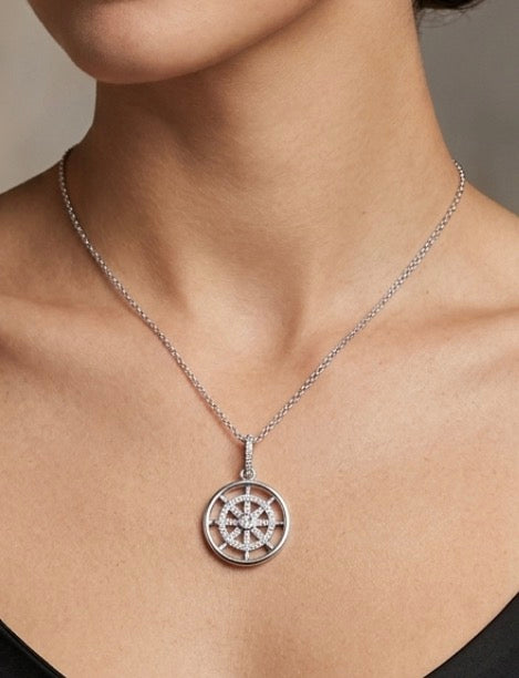 Sterling Silver Nautical Style Cubic Zirconia Necklace