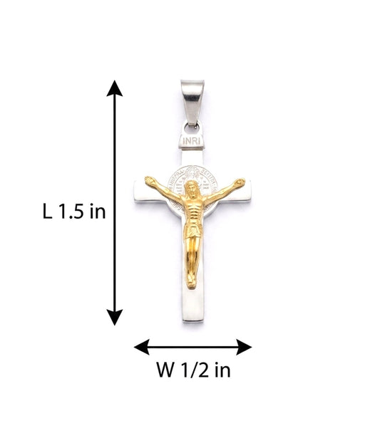 Gold and Stainless Steel Crucifix Pendant