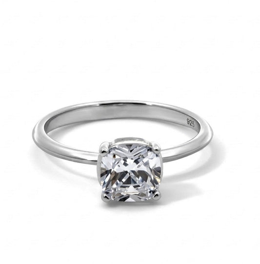 Sterling Silver 4-Prongs Solitaire Engagement Cushion-Cut Ring