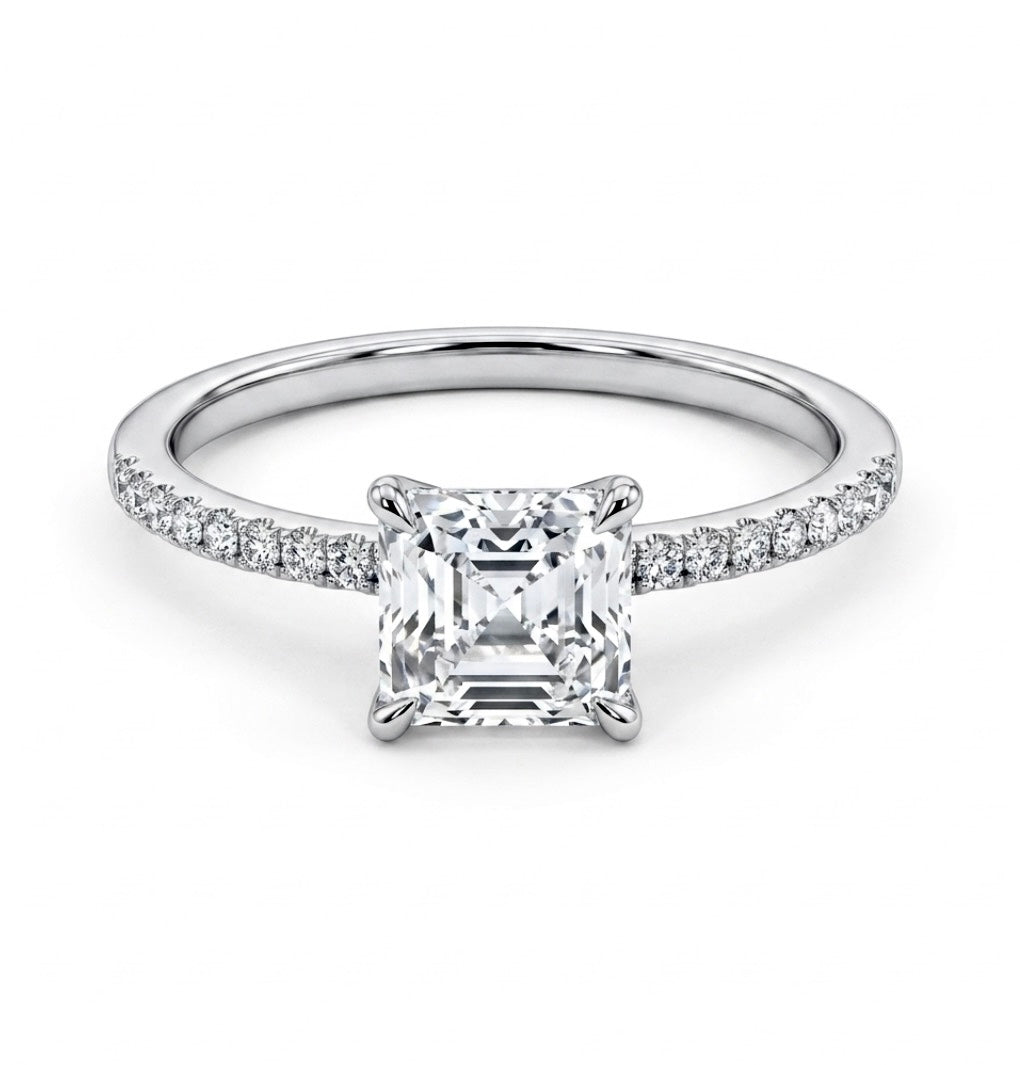 Sterling Silver 4-prongs Asscher-cut Ring