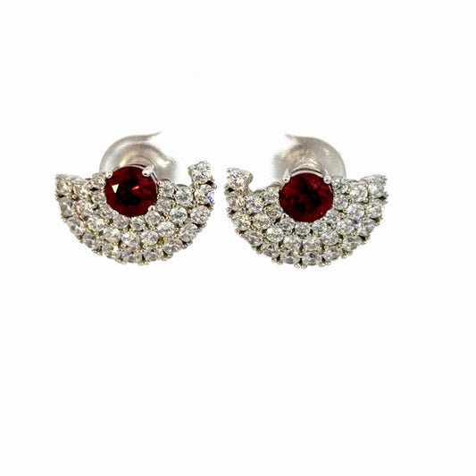 Stud Crescent Ruby Cubic Zirconia Earrings