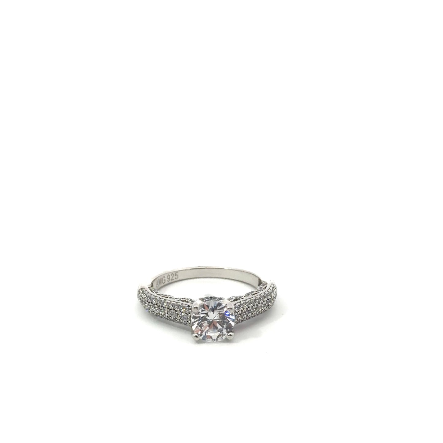 Sterling Silver Luxury Pave Encrusted Engagement Ring