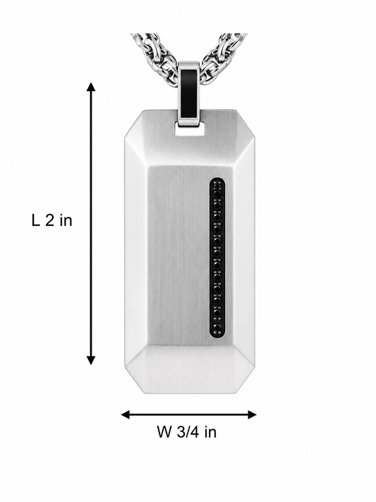 Stainless Steel Cubic Zirconia Dog Tag Pendant
