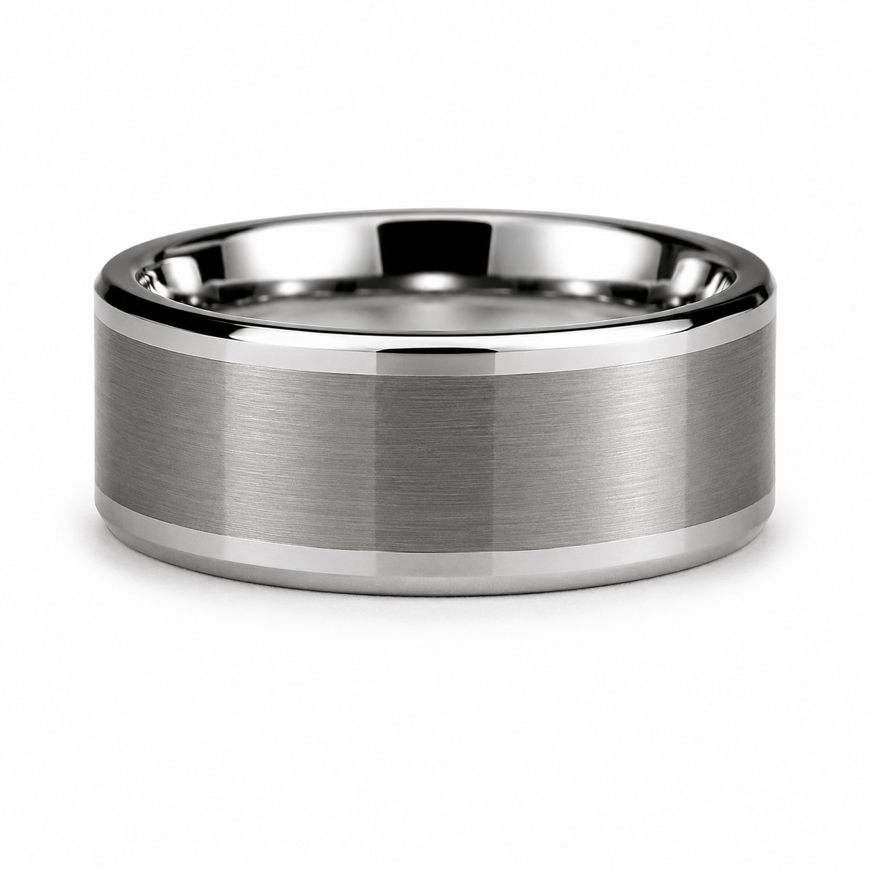 The Apex Step: 8mm Silver Brushed Tungsten Band with Polished Step Edges