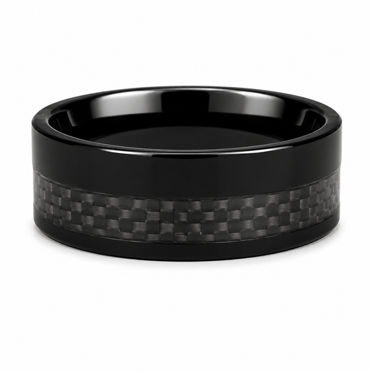 The Phantom Matrix: 8mm Black Tungsten Band with Black Carbon Fiber Inlay