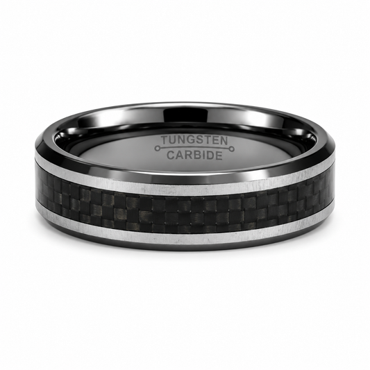 The Overdrive: Two-Tone Tungsten Band with Black Carbon Fiber Inlay