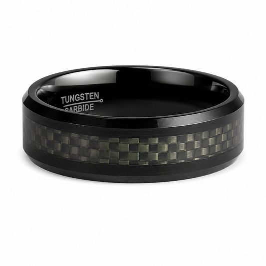 The Apex Stealth: Black Matte Tungsten Band with Carbon Fiber Inlay