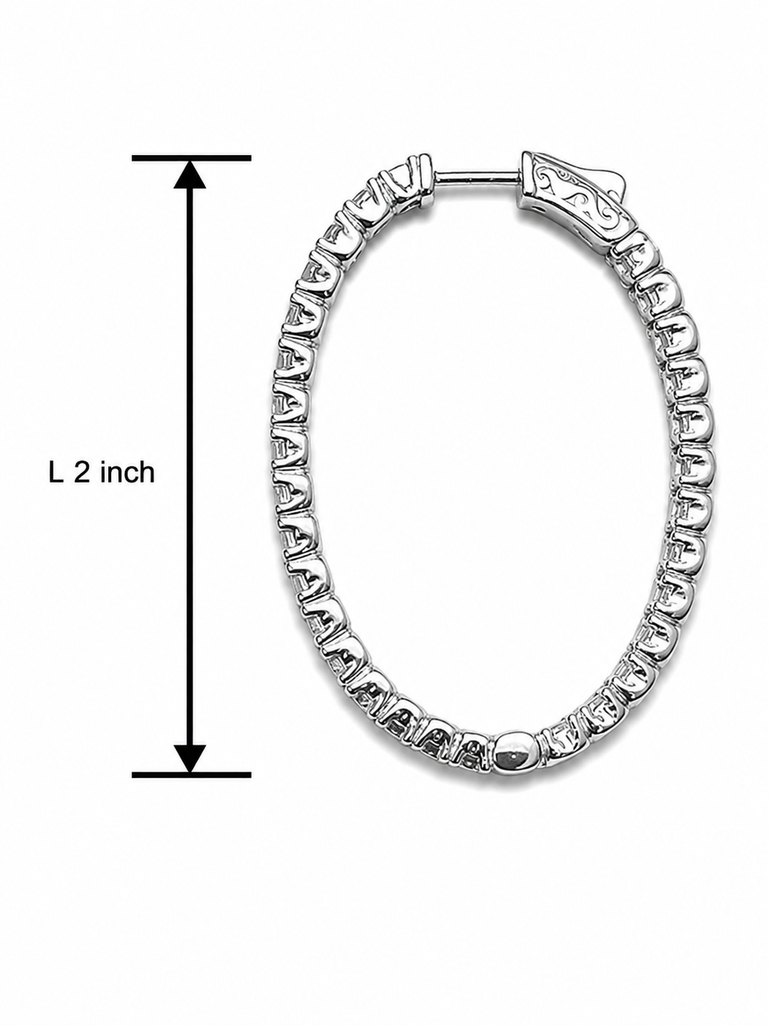 Sterling Silver Cubic Zirconia 2 inch Oval Inside-Out Hoop Earrings