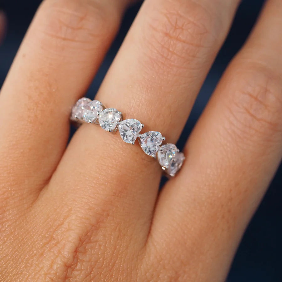 Sterling Silver Heart Shaped Eternity Ladies Band