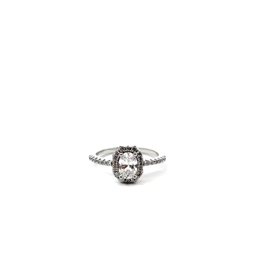 Sterling Silver Oval Cut Halo Ring