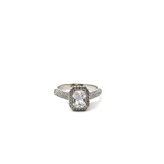 Sterling Silver Emerald Cut Halo Ring
