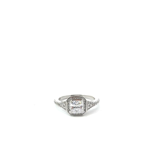Sterling Silver Cushion Cut Cubic Zirconia Ring