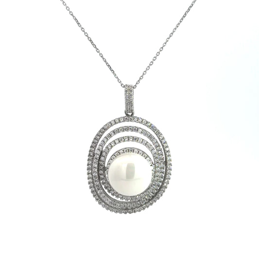Sterling Silver Pearl And Cubic Zirconia Necklace