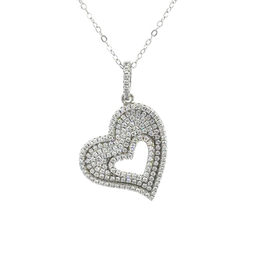 Sterling Silver Open Heart Pave setting Cubic Zirconia Necklace