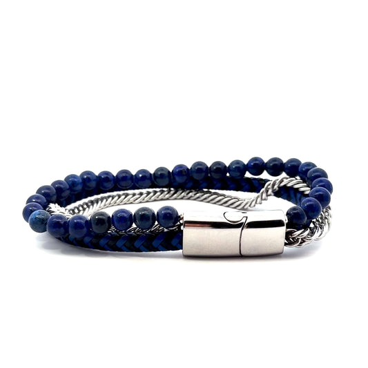 Stainless Steel with Leather and Beads Men’s Bracelet