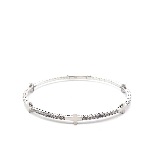 Sterling Silver Cross Design Bangle Bracelet