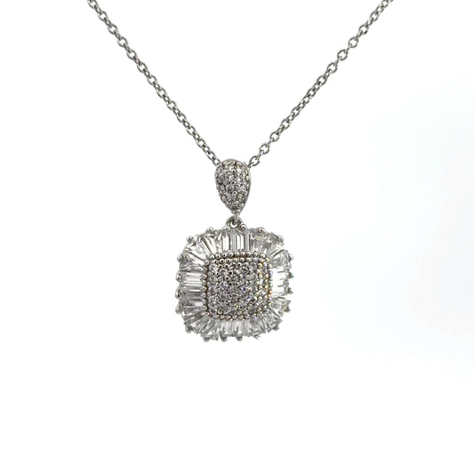 Sterling Silver Vintage Inspired Cubic Zirconia Necklace