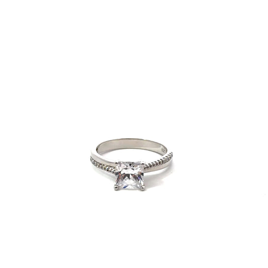 Sterling Silver Emerald Cut Pavé Ring