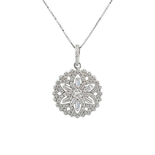 Sterling Silver Floral Cubic Zirconia Necklace