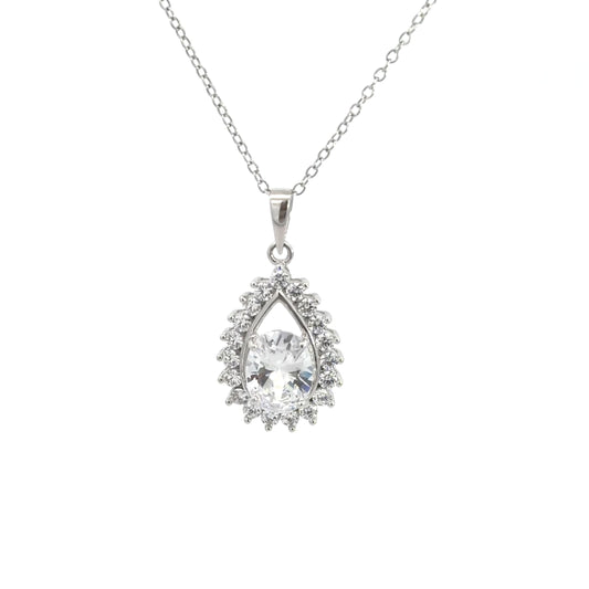 Sterling Silver Elegant Oval Cut Cubic Zirconia Necklace