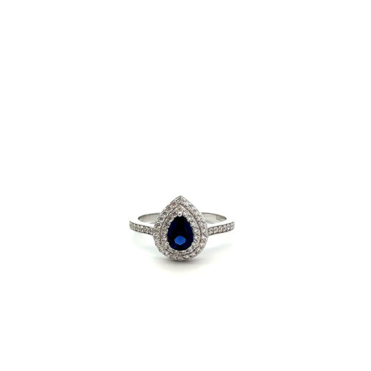 Sterling Silver Radiant Double Halo Teardrop Ring