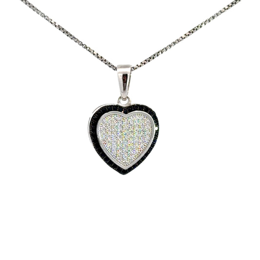 Sterling Silver Heart Shaped Black & White Cubic Zirconia Necklace