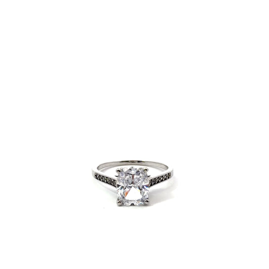 Sterling Silver Radiant Emerald Cut Engagement Ring