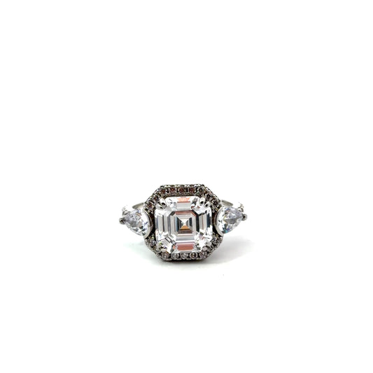 Sterling Silver Asscher Cut Halo Ring