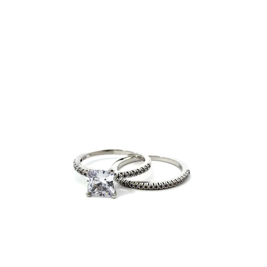 Sterling Silver Solitaire Wedding Ring Set