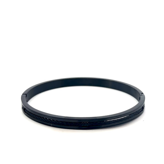 Stainless Steel Black PVD Bangle with Cable