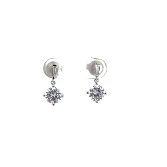 Round Cut Sterling Silver Drop Earrings